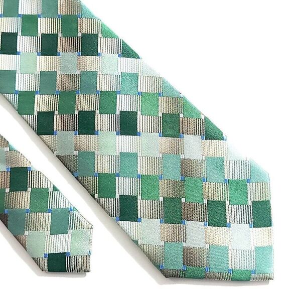 Van Heusen Other - Van Heusen Green Tan Abstract‎ Geometric Woven Silk Tie